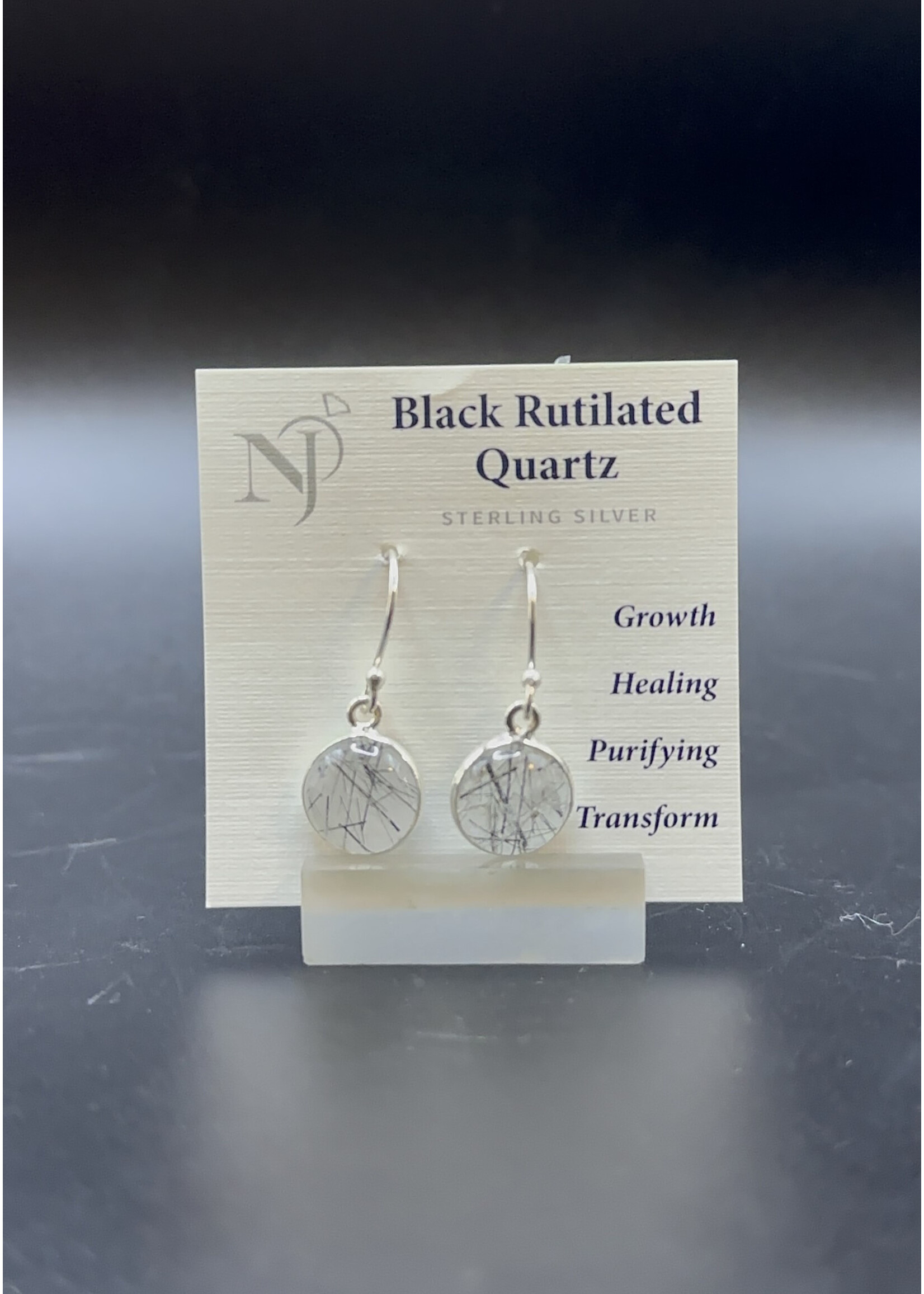 Earrings Black Rutile SS Dangle