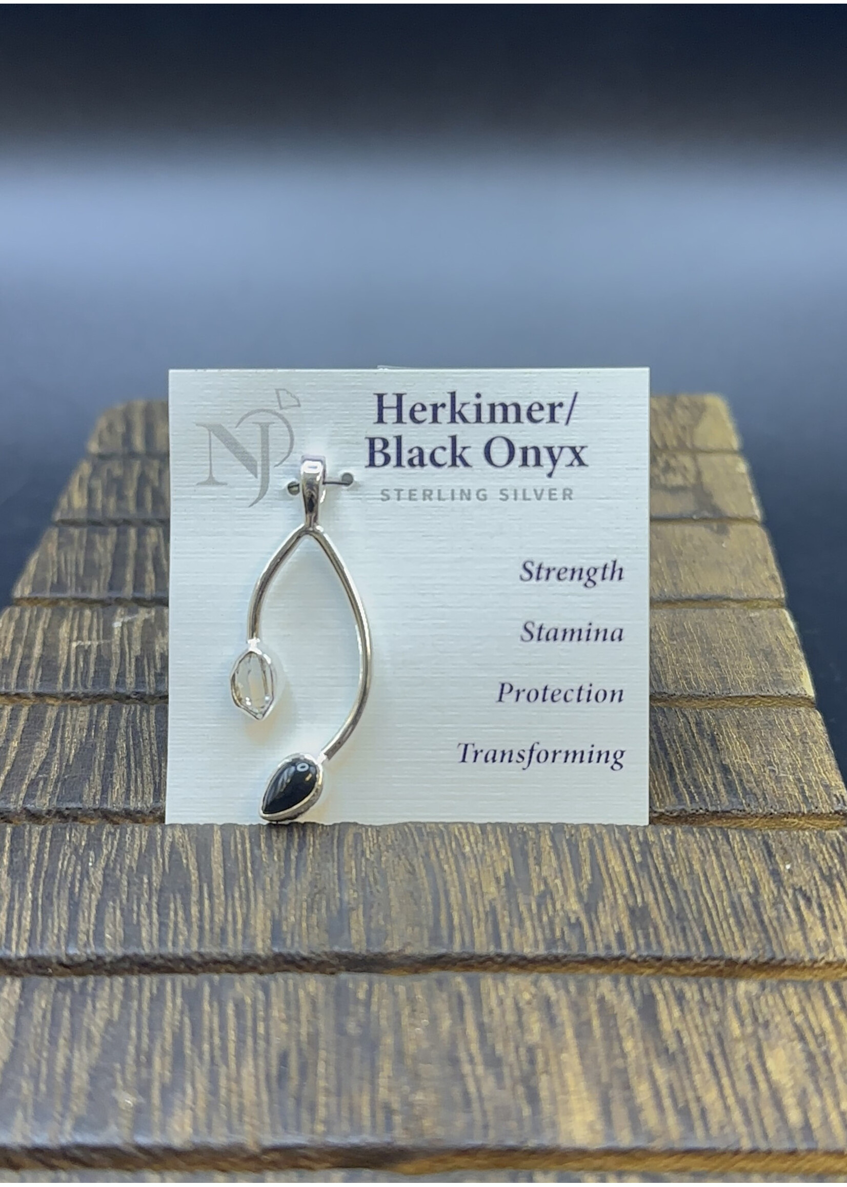 Pendant Black Onyx w/Herkimer Diamond SS