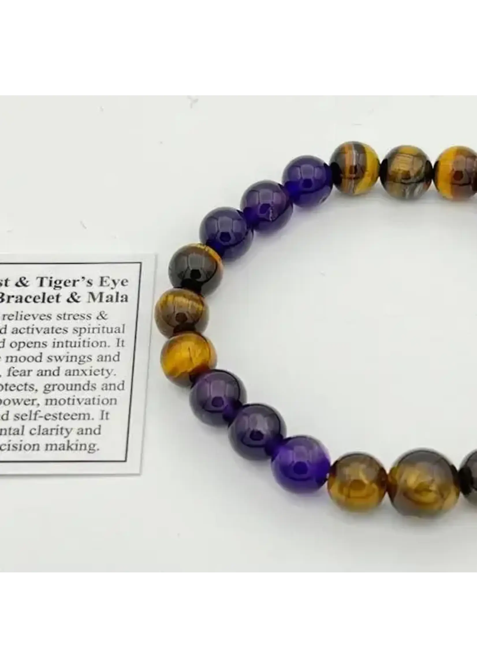 Tiger Eye & Amethyst Mala Bracelet