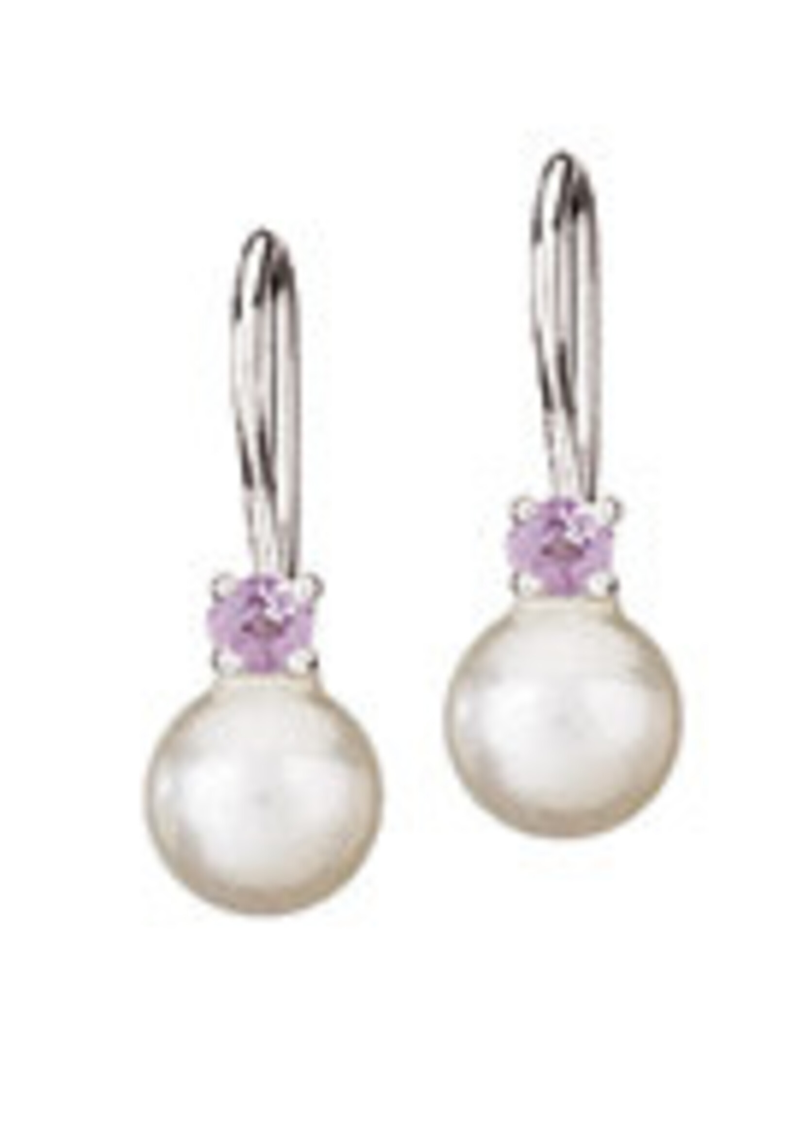 Earring SS Amethyst Pearl Fixed Wire