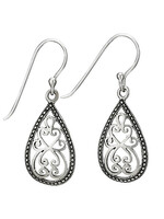 Earrings SS Teardrop Oxidized Border