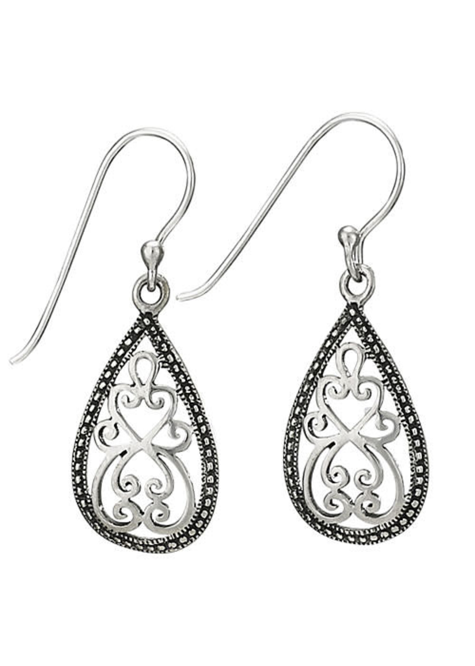 Earrings SS Teardrop Oxidized Border