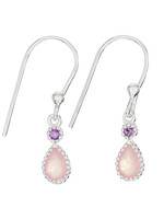 Earrings SS Amethyst Top Rose Quartz Teardrop