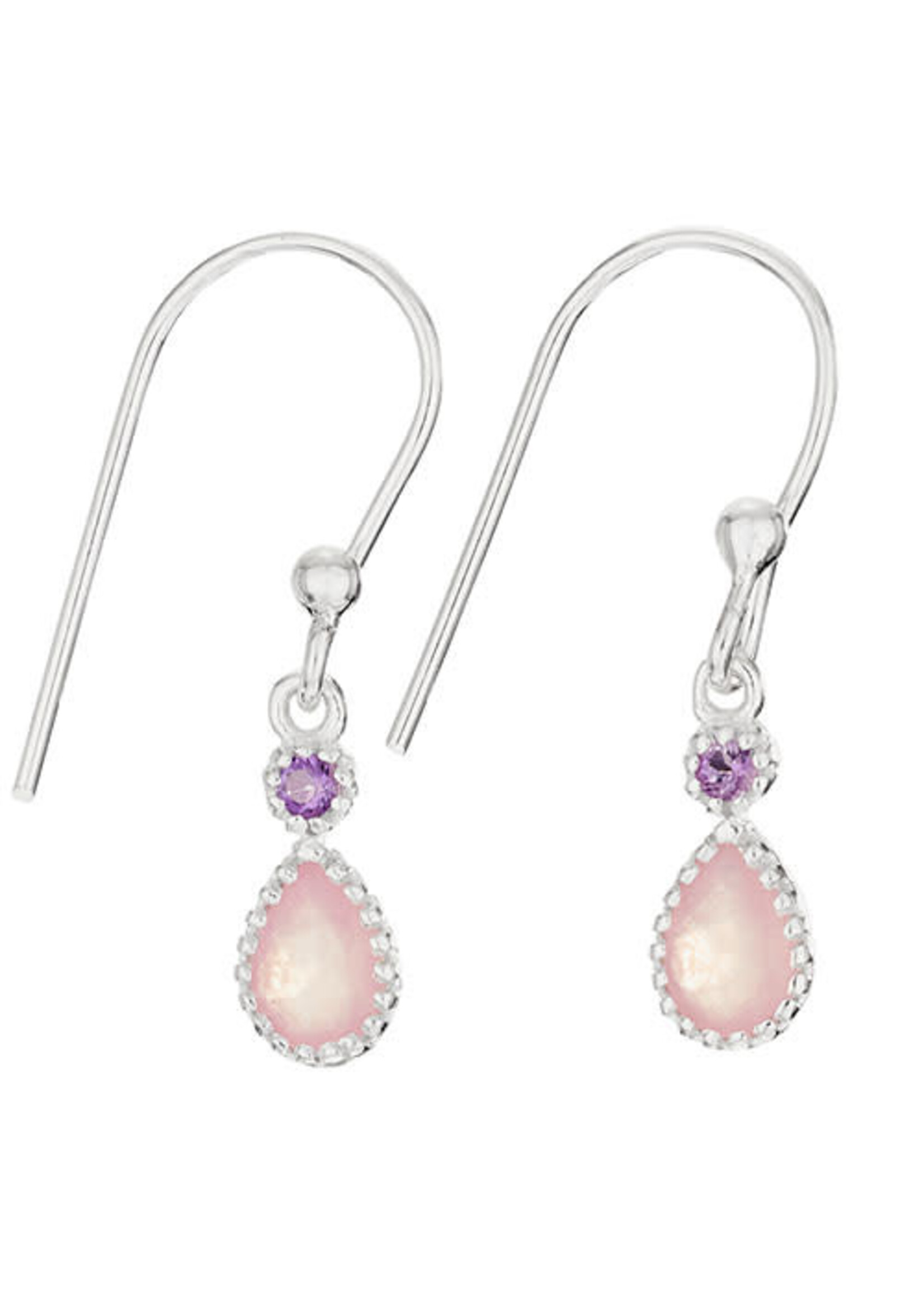 Earrings SS Amethyst Top Rose Quartz Teardrop