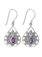 Amethyst Teardrop Lotus Earrings