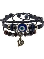 Leather Evil Eye Bracelet w/Feather