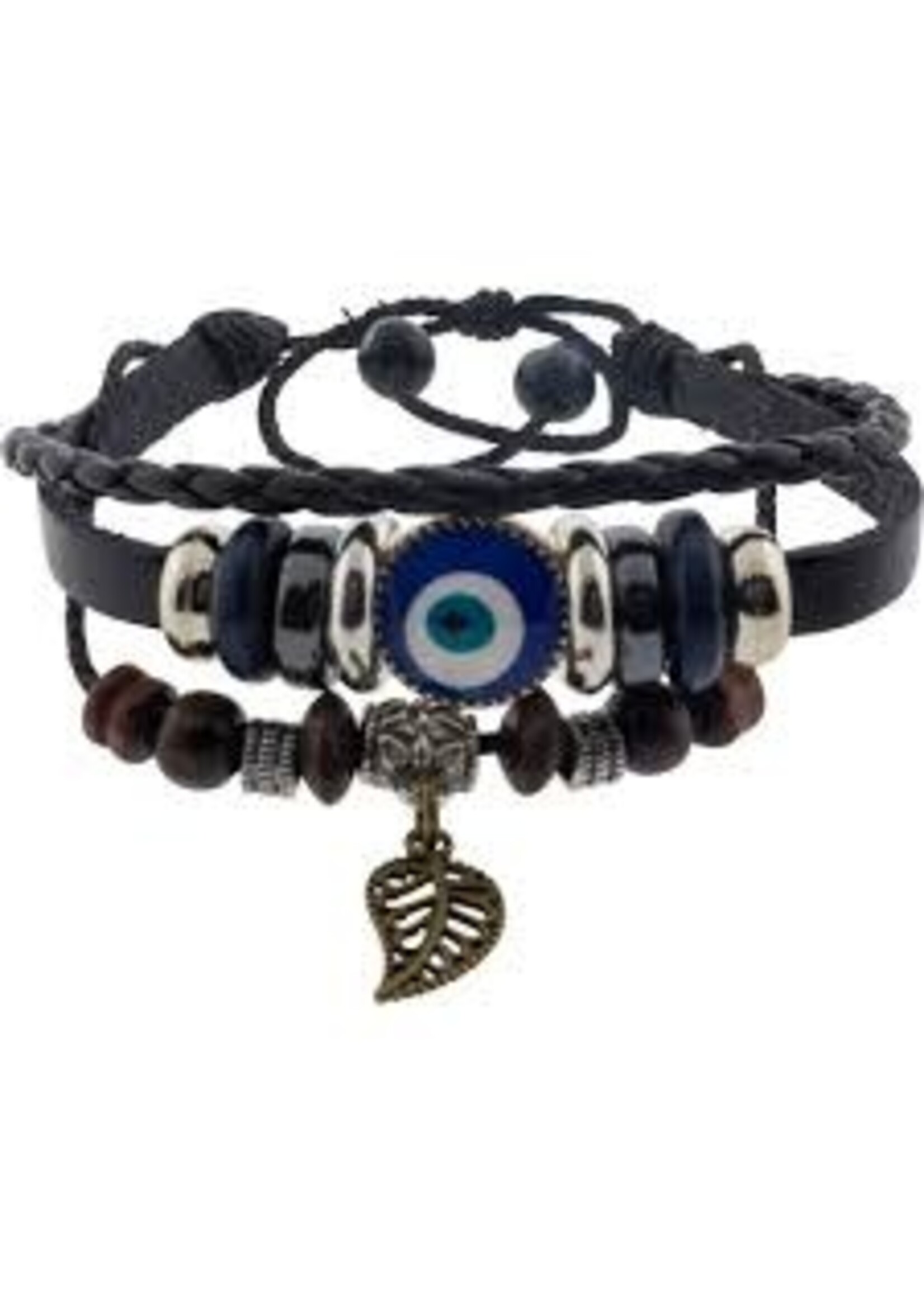 Leather Evil Eye Bracelet w/Feather