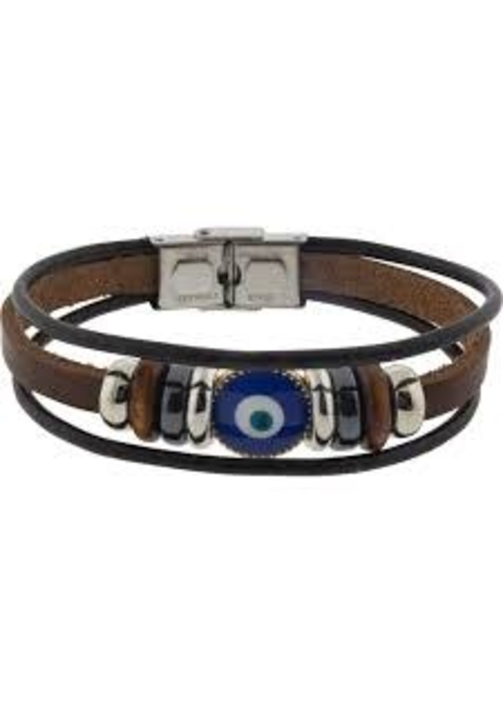 Triple Row Leather Evil Eye Bracelet