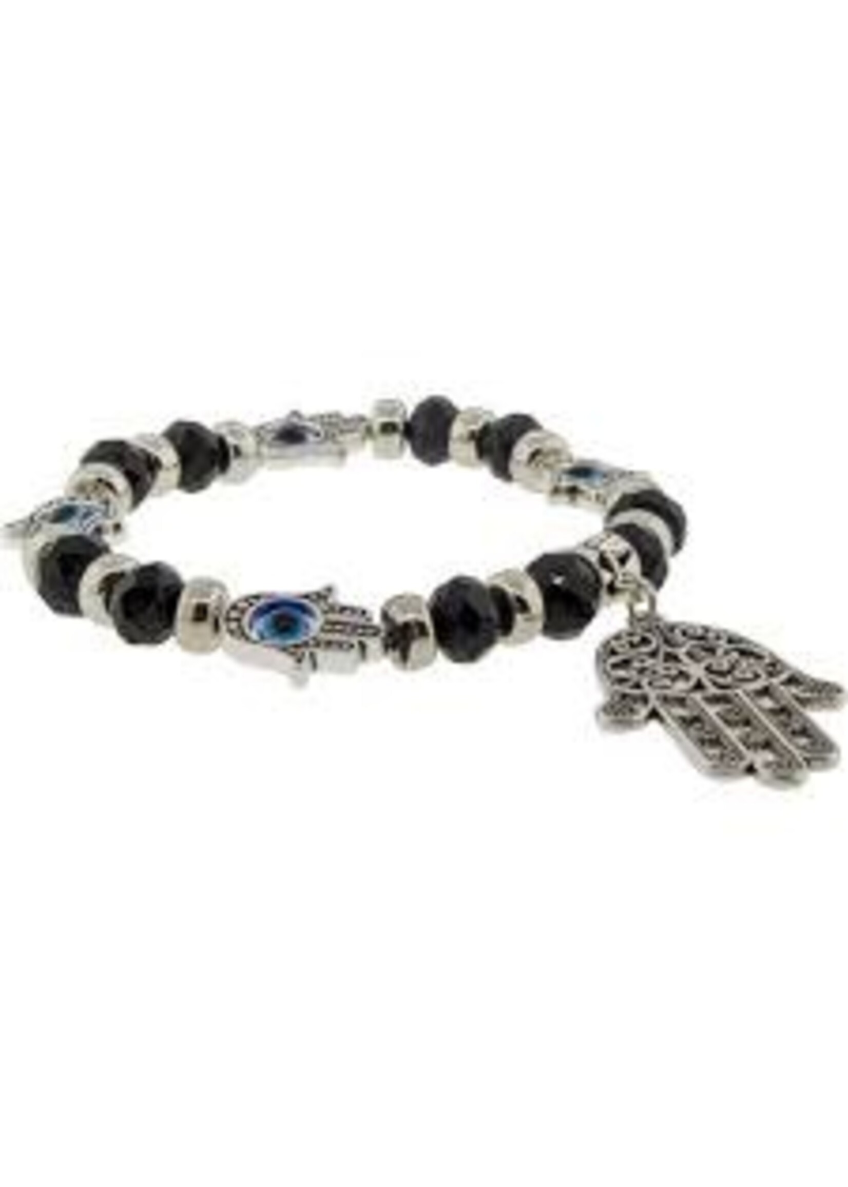 Black Evil Eye W/Fatima Hand Bracelet