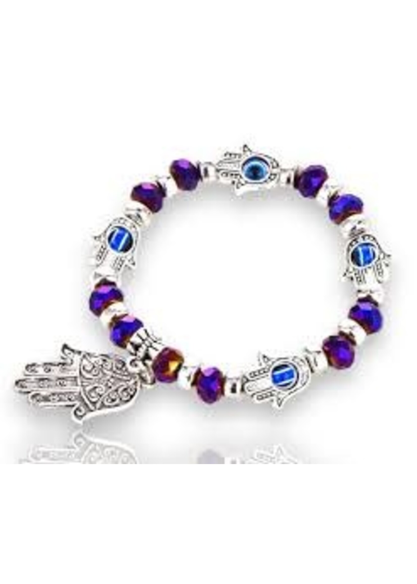 Purple Evil Eye W/Fatima Hand Bracelet