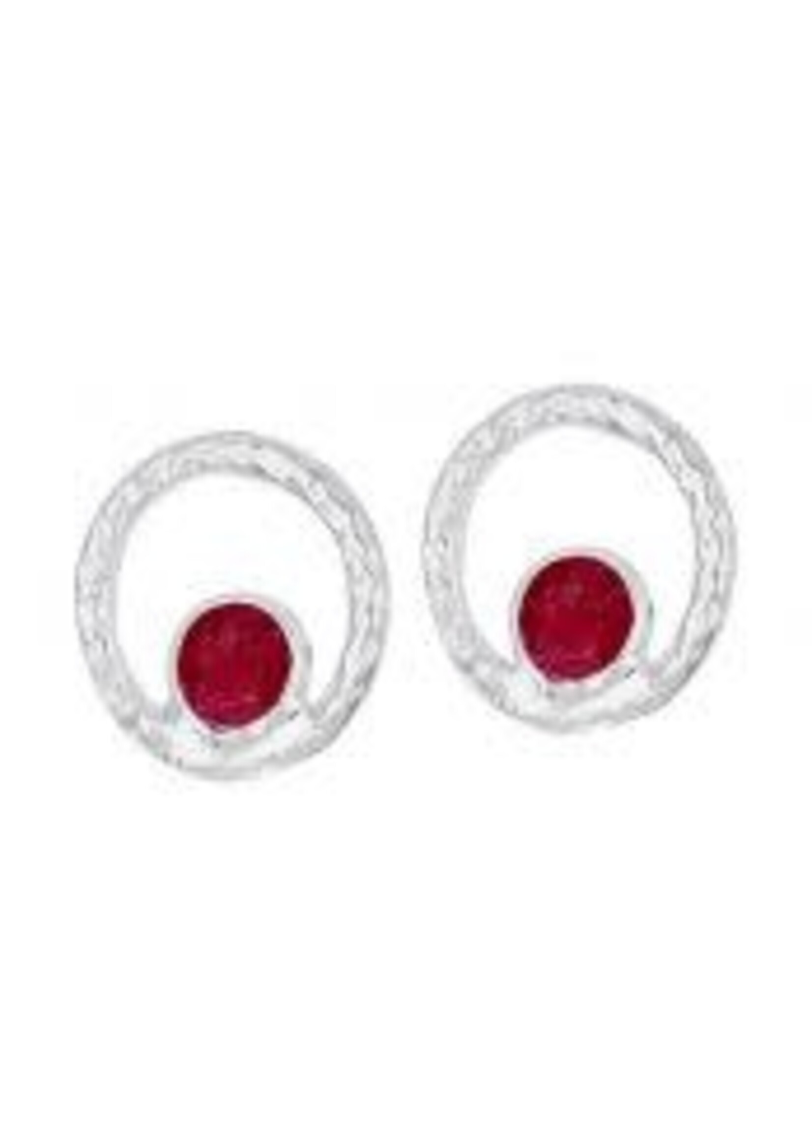 Earrings SS Ruby in Textured Circle Stud