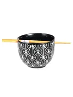 Bowl Donburi with Chopsticks Set Asanoha Black 18oz 5"D
