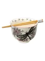 Bowl Donburi with Chopsticks Set Dragonfly 18oz 5"D