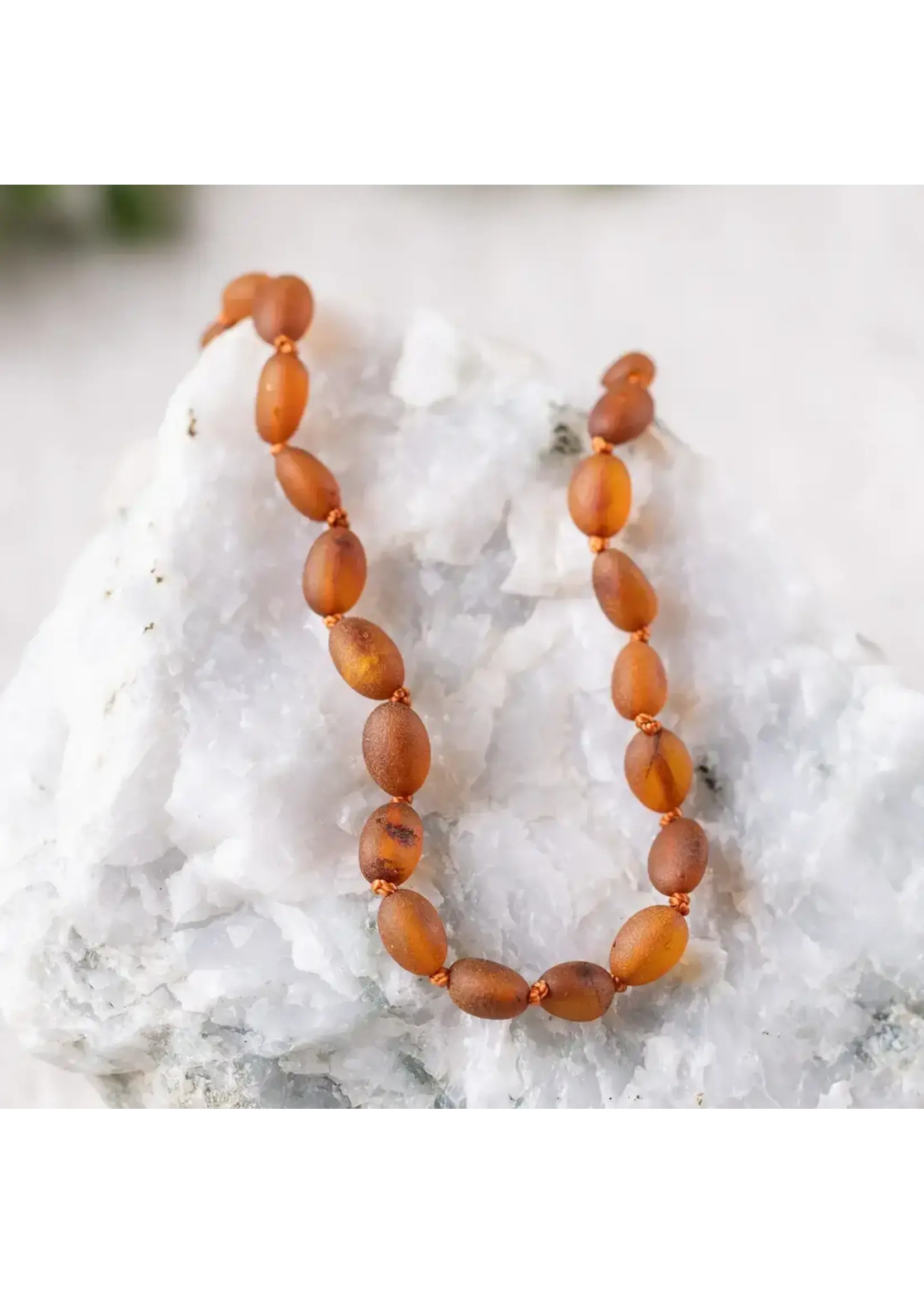 RBAmber Raw Cognac Bean Baltic Amber Necklace 18"