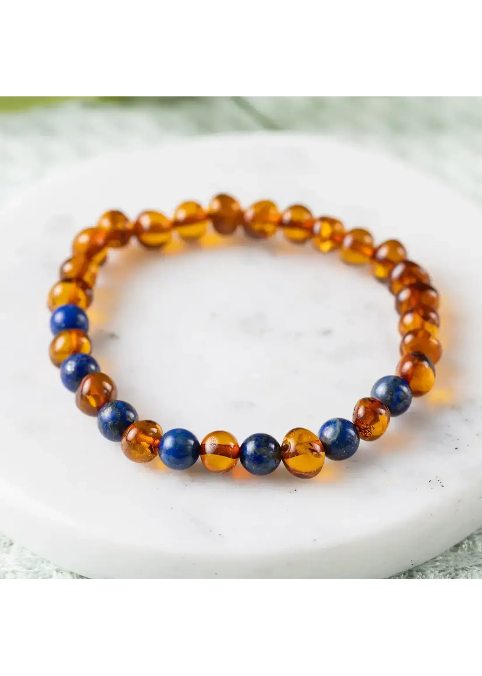 RBAmber Bracelet Lapis Lazuli & Cognac Amber 7"