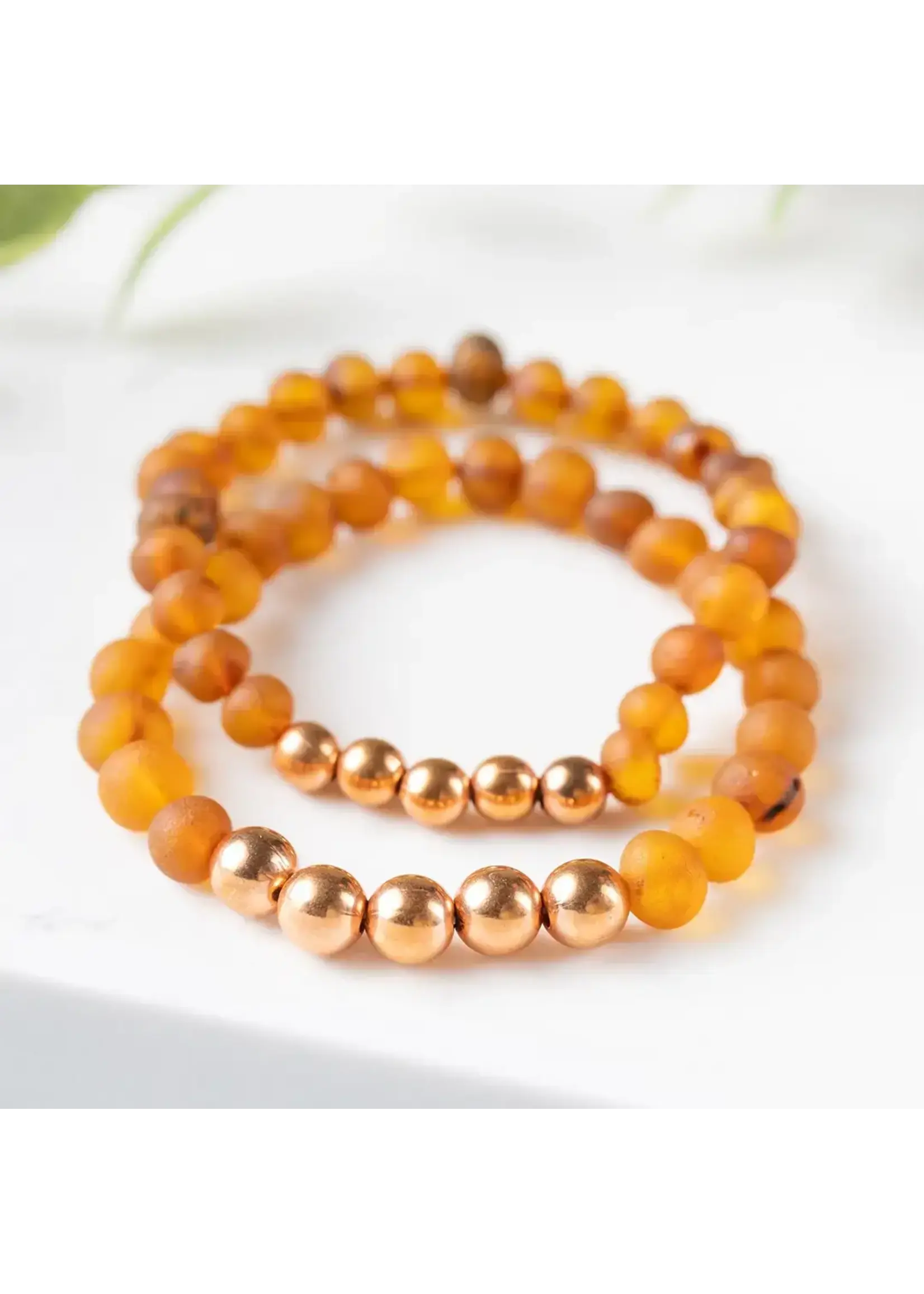 RBAmber Bracelet Pure Copper and Raw Cognac Amber 8"