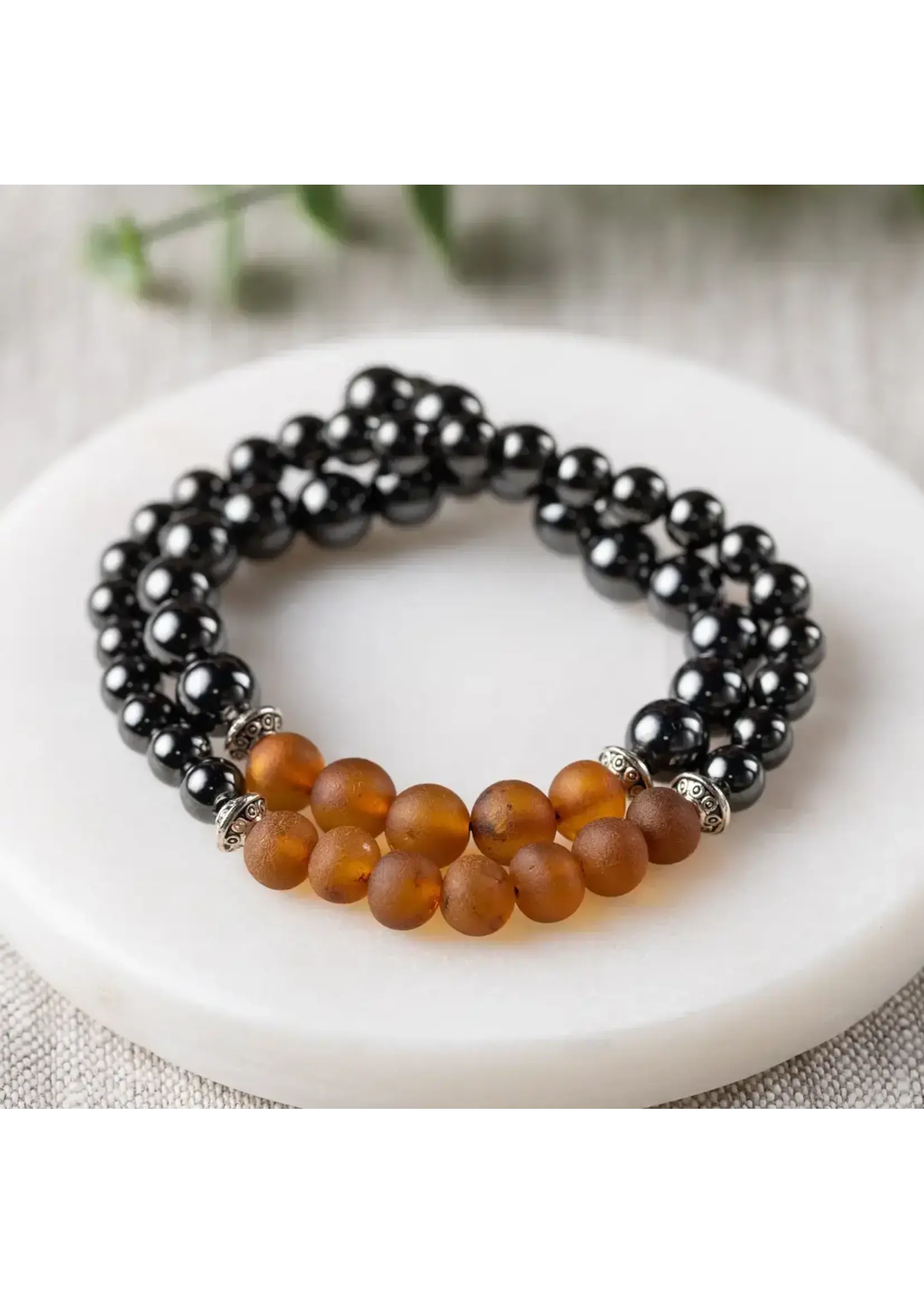 RBAmber Raw Cognac Amber & High Power Magnetic Bracelet 8"