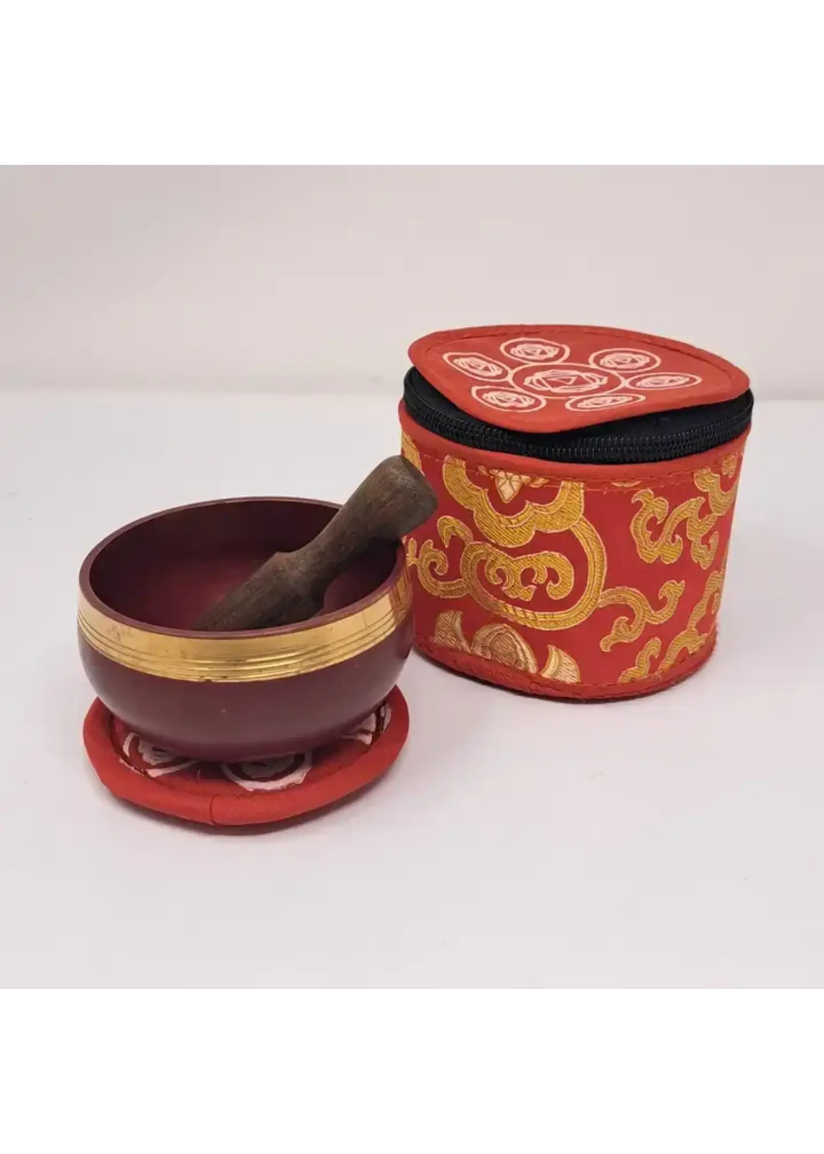 Singing Bowl Tibet Metal Chakra Red 3" with Mallet and Case