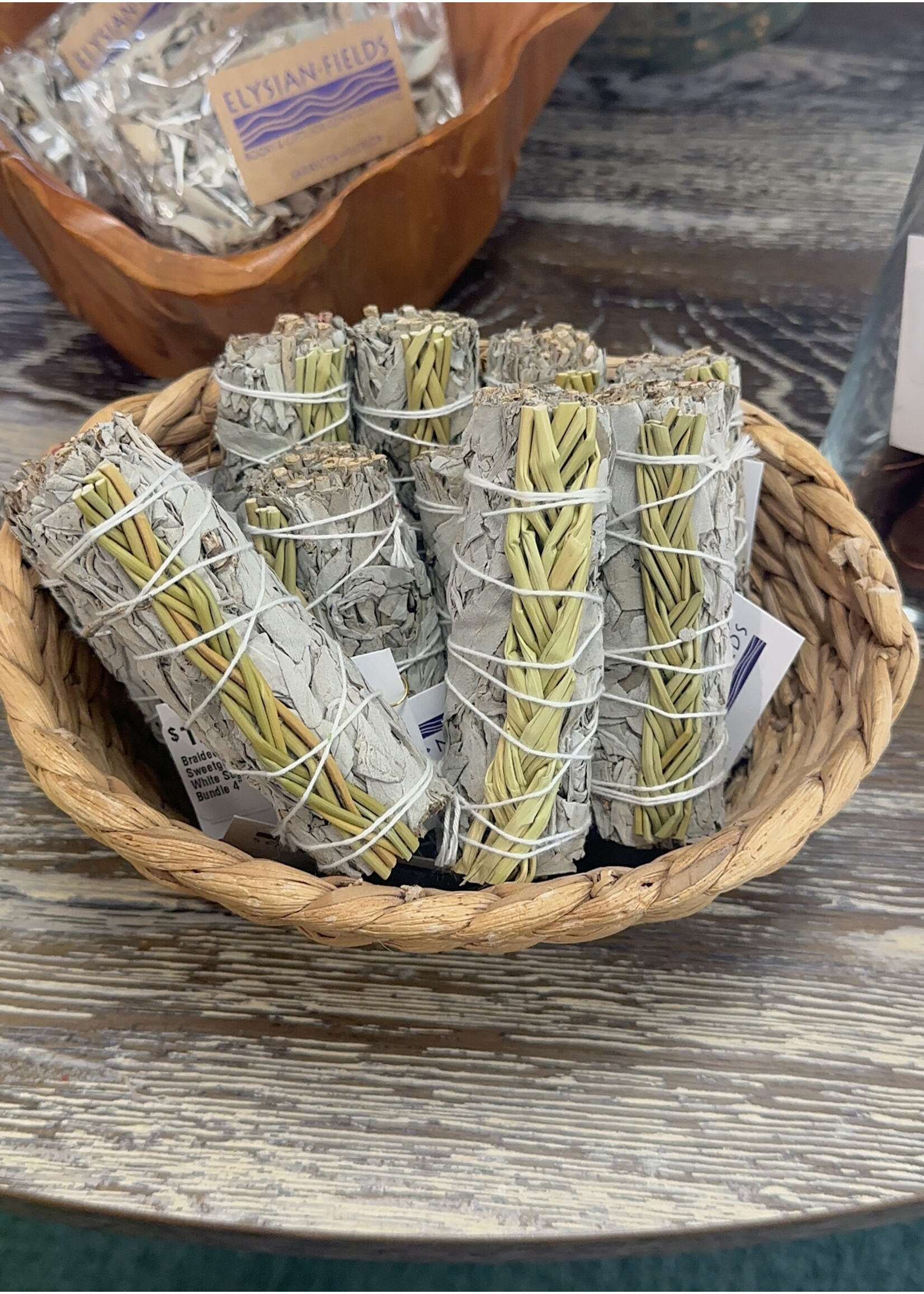 Braided Sweetgrass with White Sage Bundle 4"
