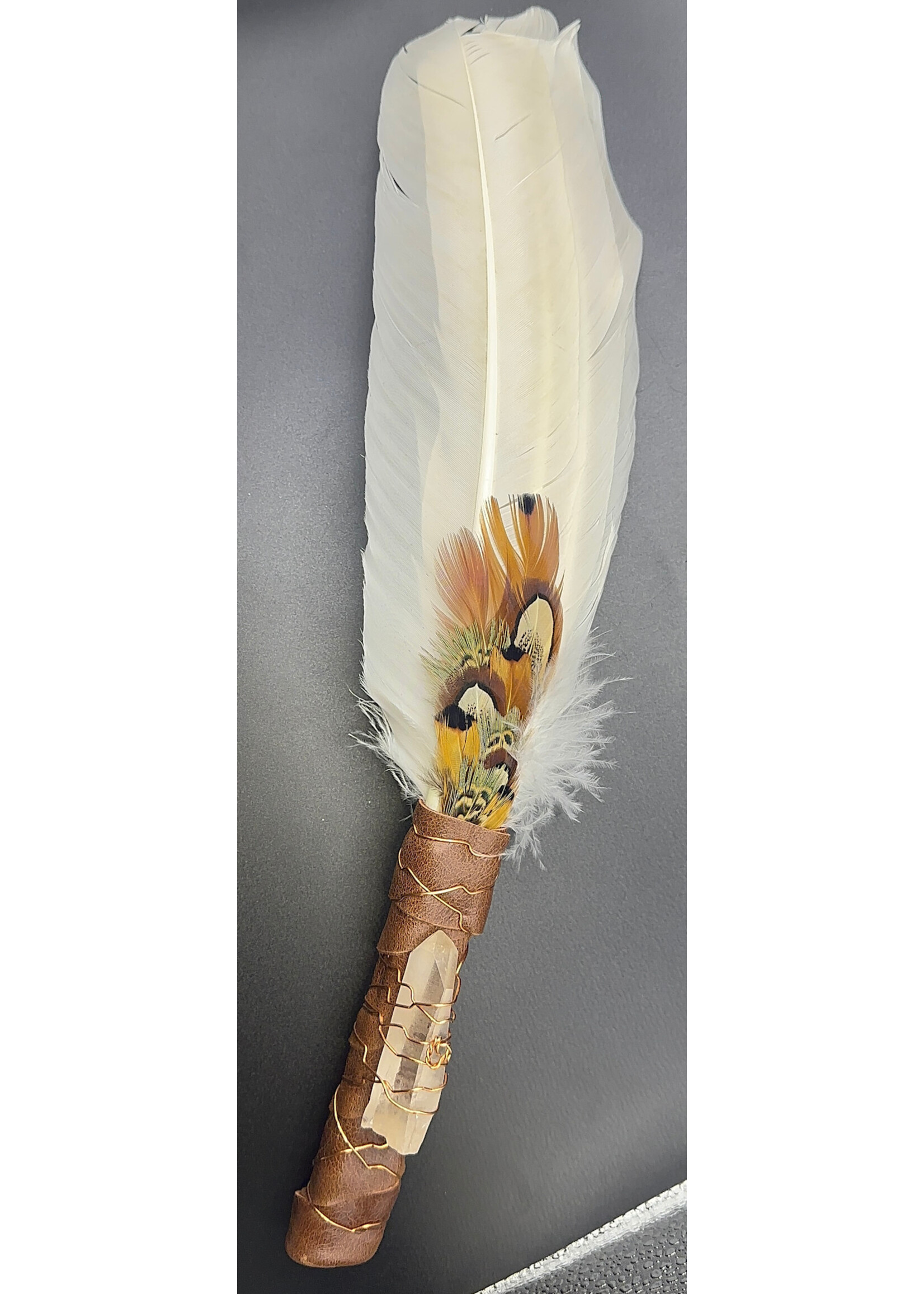 Feather Large White with Crystal