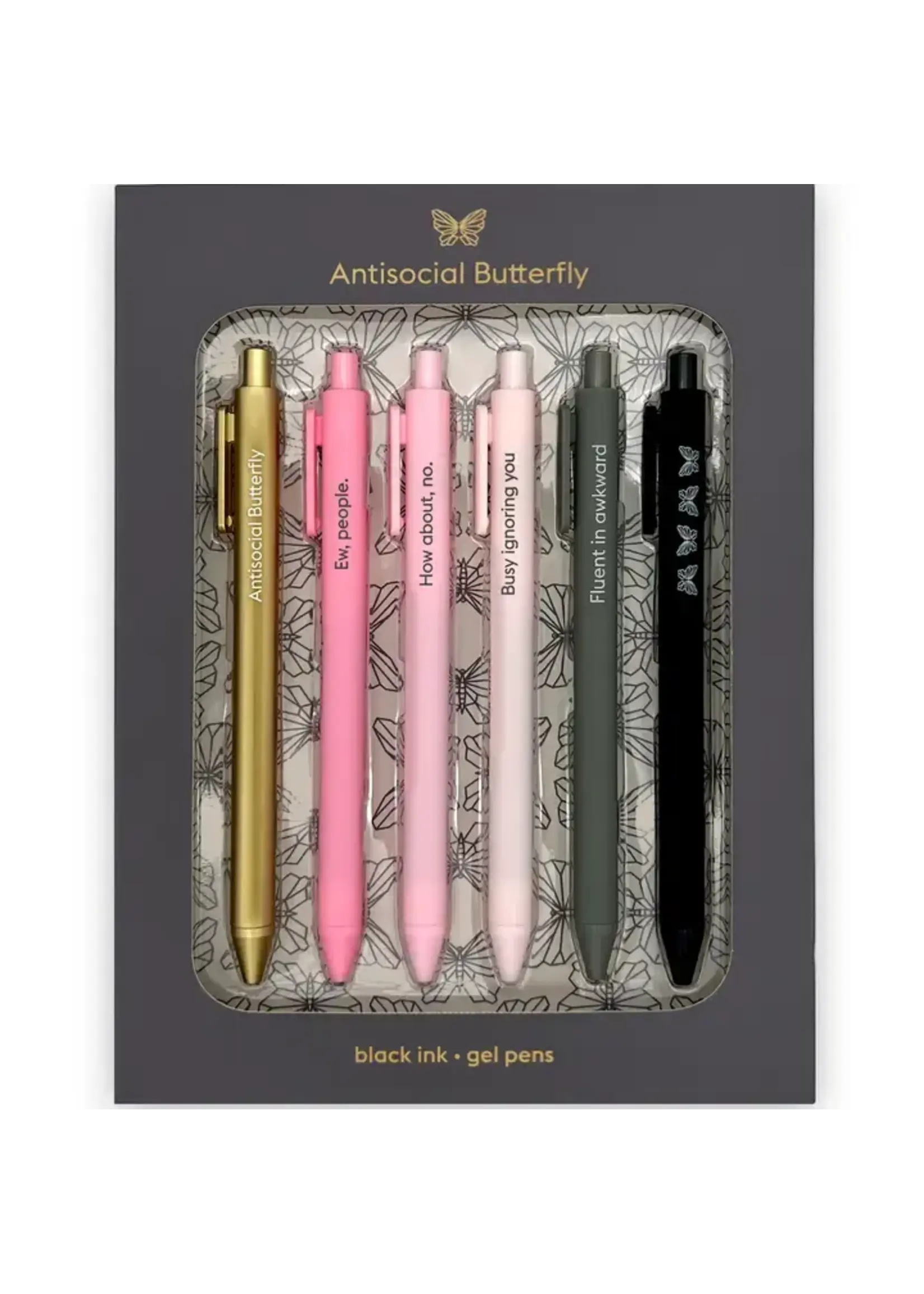 Antisocial Butterfly Quotable Gel Pen Set of 6