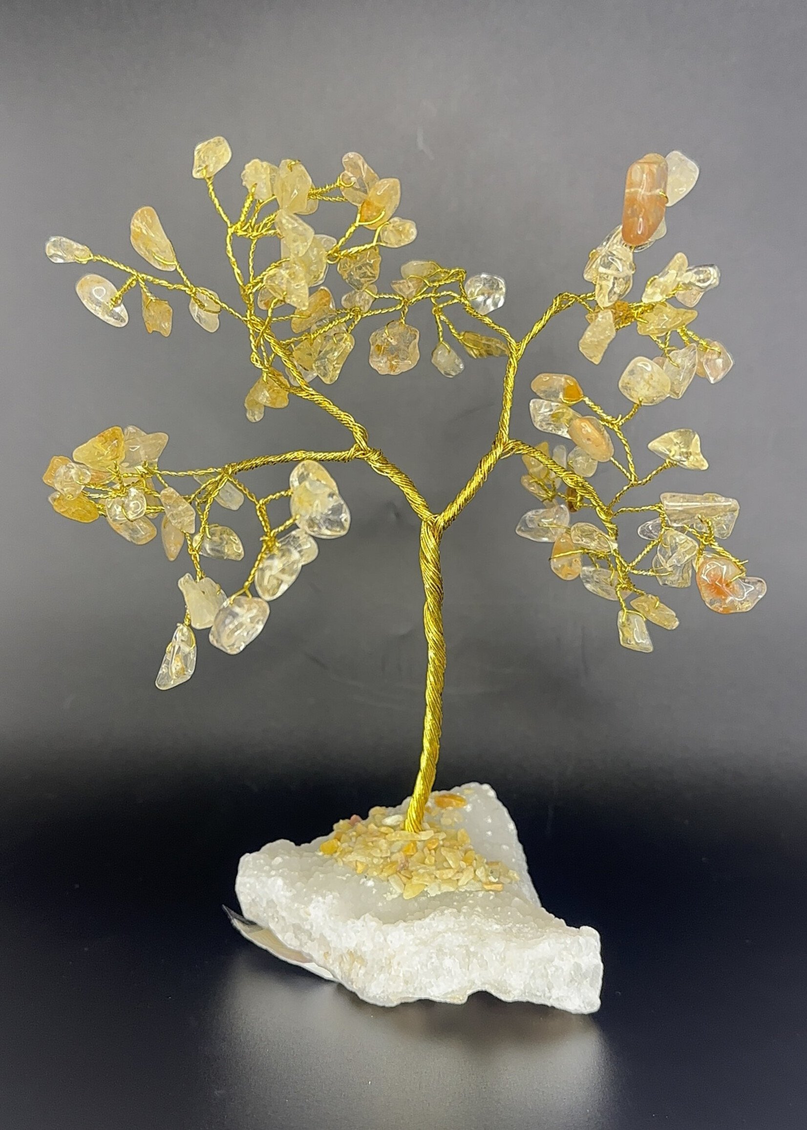 Citrine Gemstone Trees with Stone Base Gold Trunk