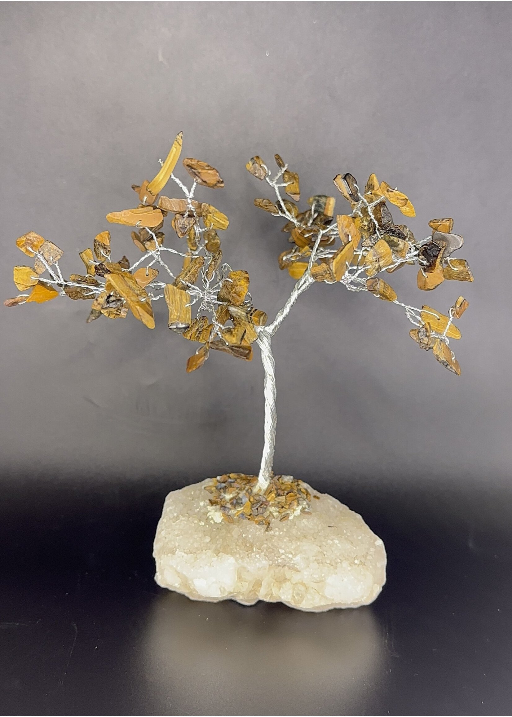 Tiger Eye Gemstone Trees with Stone Base Silver Trunk