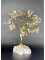 Rose Quartz Gemstone Trees with Stone Base Gold Trunk