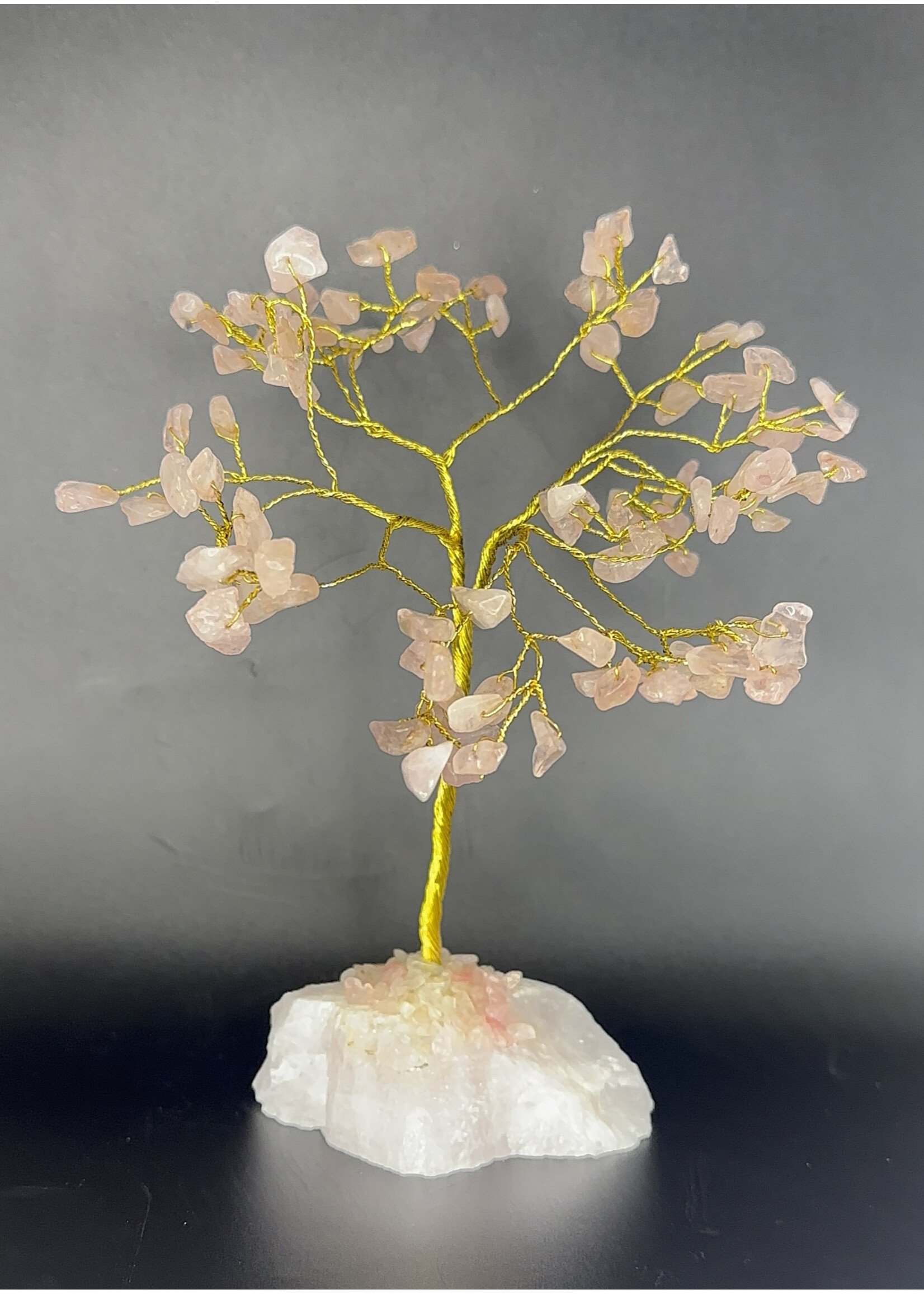 Rose Quartz Gemstone Trees with Stone Base Gold Trunk