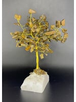Tiger Eye Gemstone Trees with Stone Base Gold Trunk