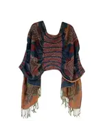 J&X  Ruffle Shawl Teal & Orange