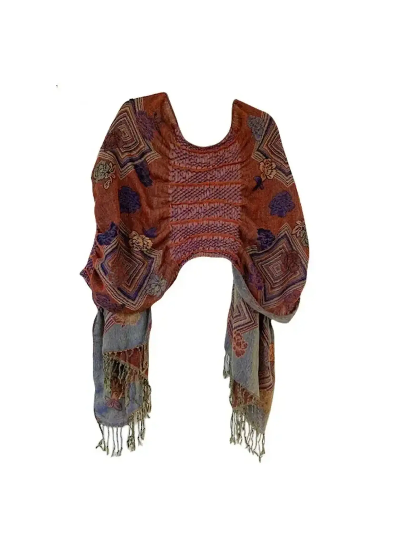 J&X Ruff Shawl Orange & Purple