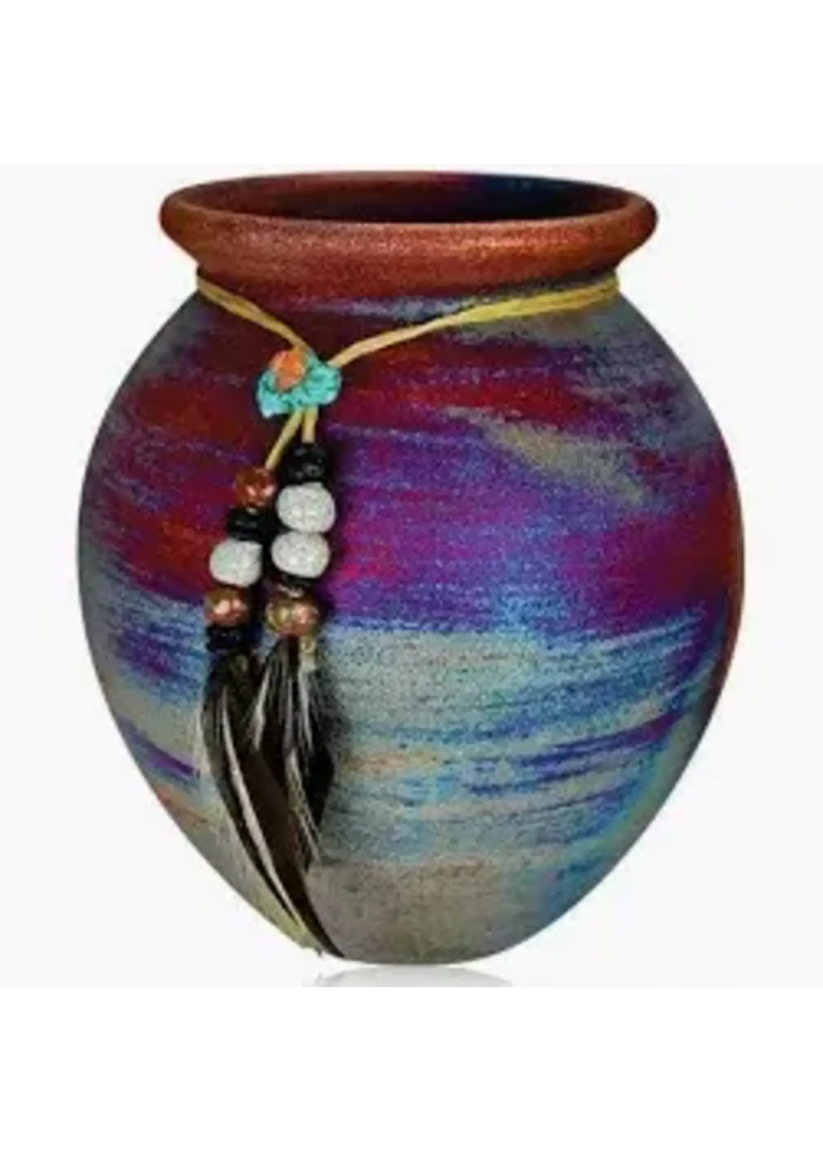 Raku Spirit Jar with Raku Beads Small 3.5"