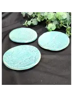 Trinket Dish Ceramic Lace Pressed Turquoise Blue 4"D