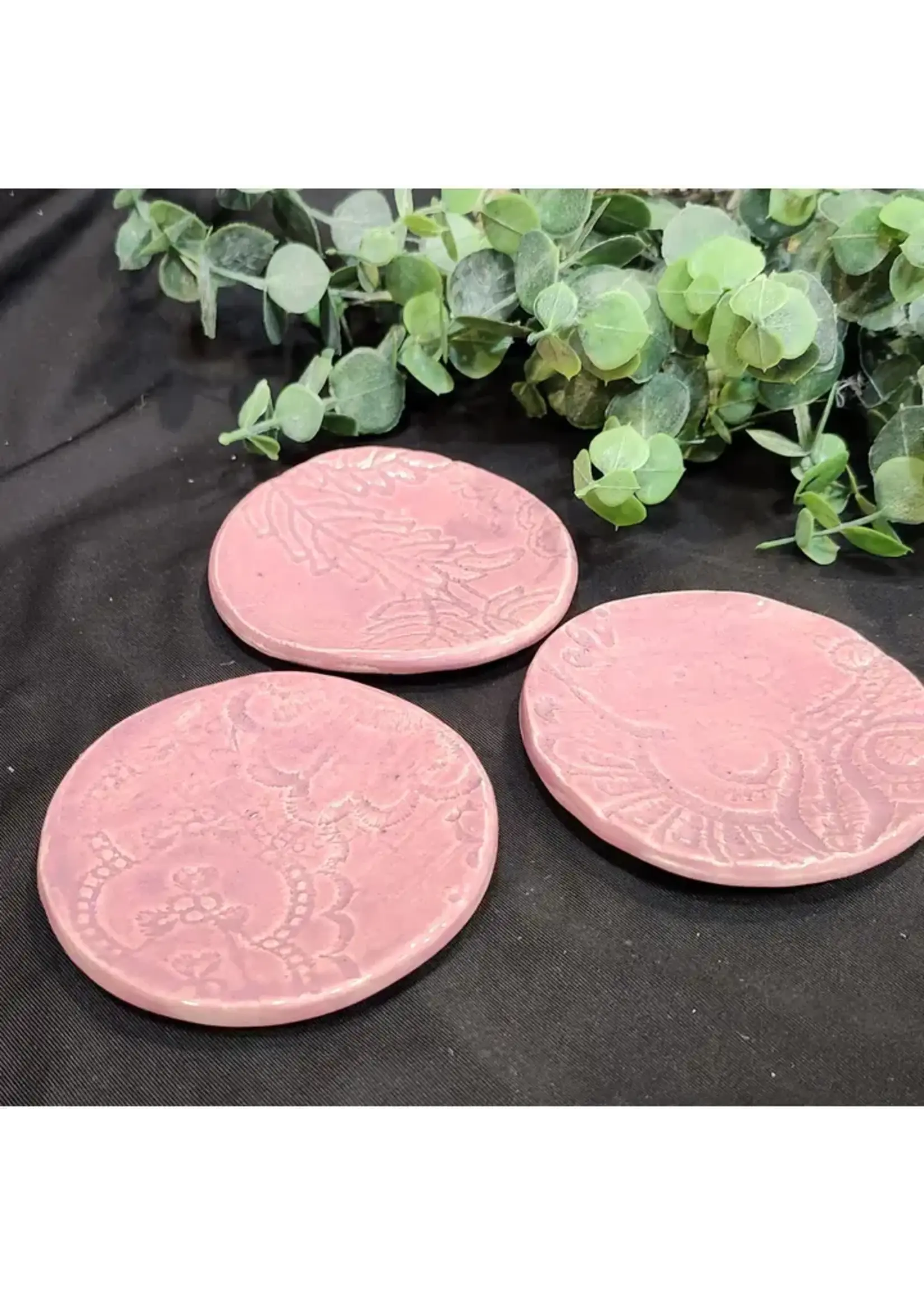 Trinket Dish Ceramic Lace Pressed Fushia Pink 4"D