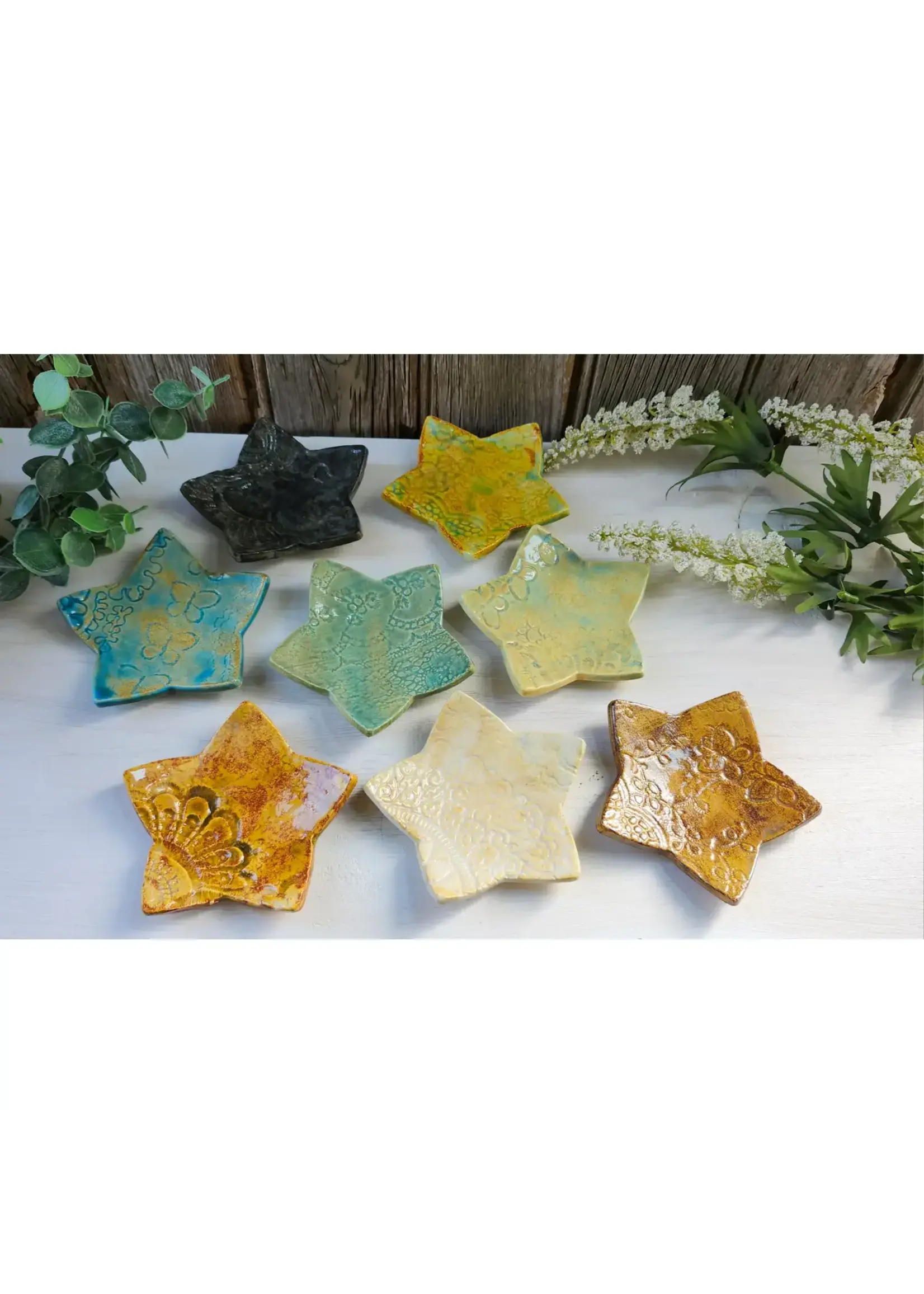 Trinket Dish Ceramic Star Various Colors 4"D