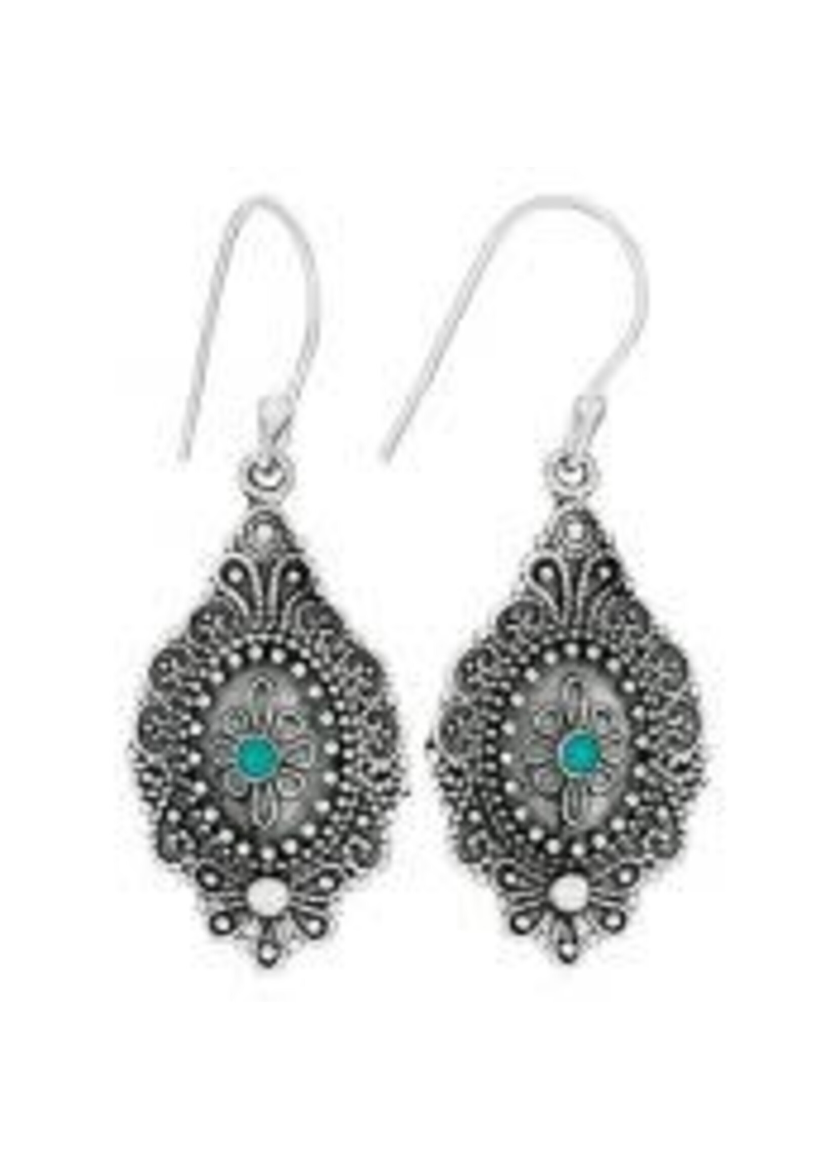 Earrings SS Turquoise Oxidized Shield