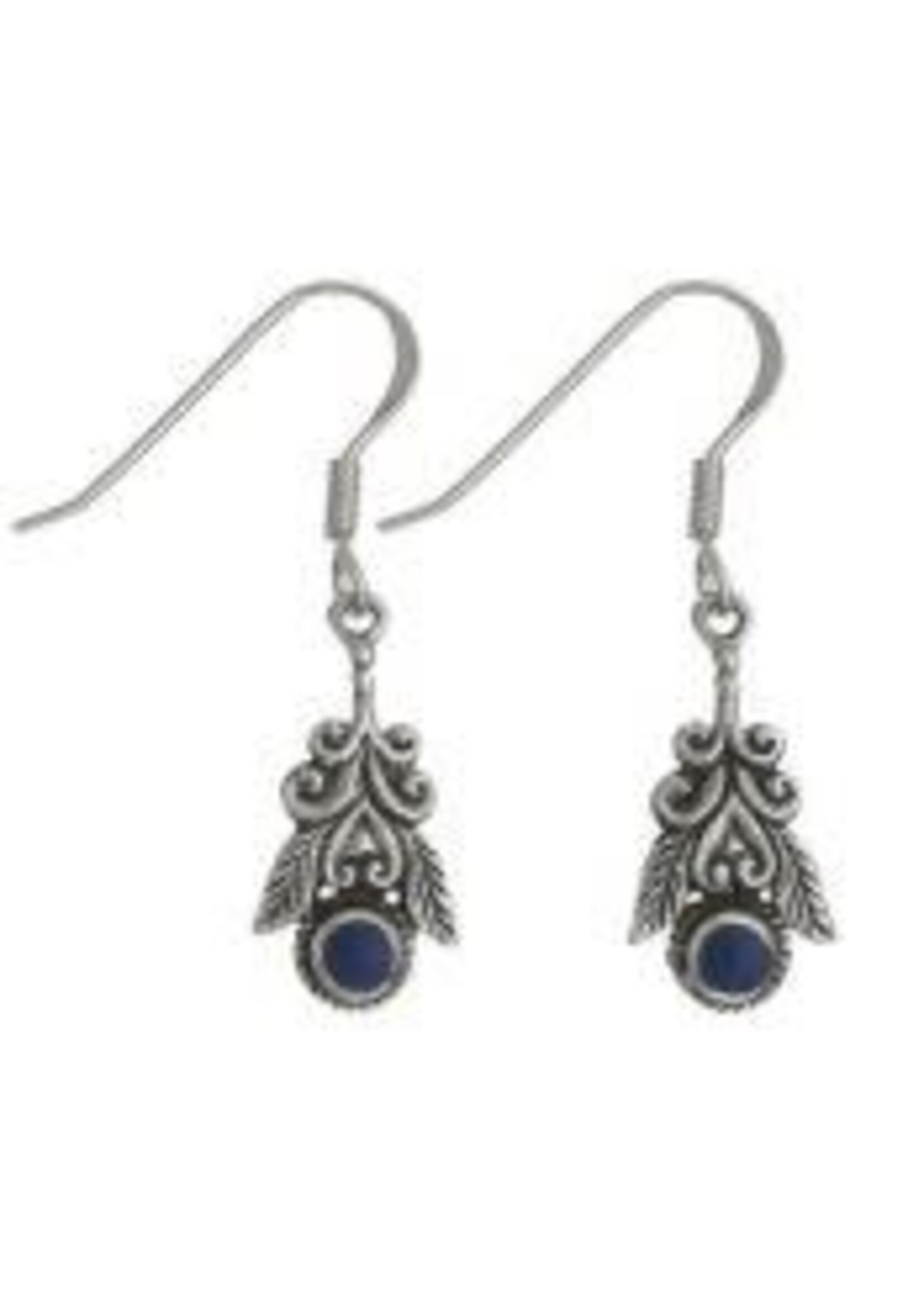 Earrings Lapis Feather Scroll