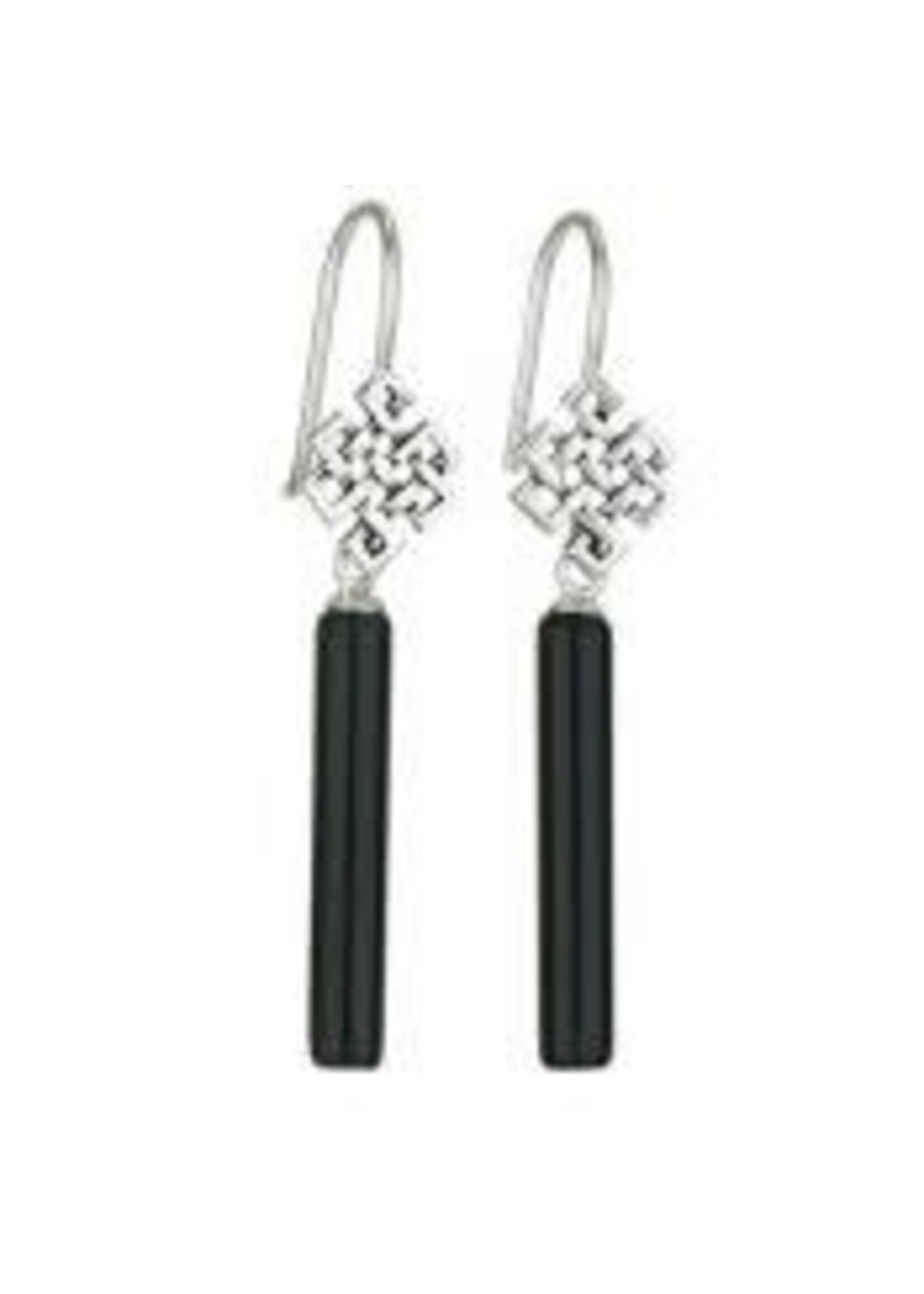Earrings Onyx Cylinder Celtic Knot SS