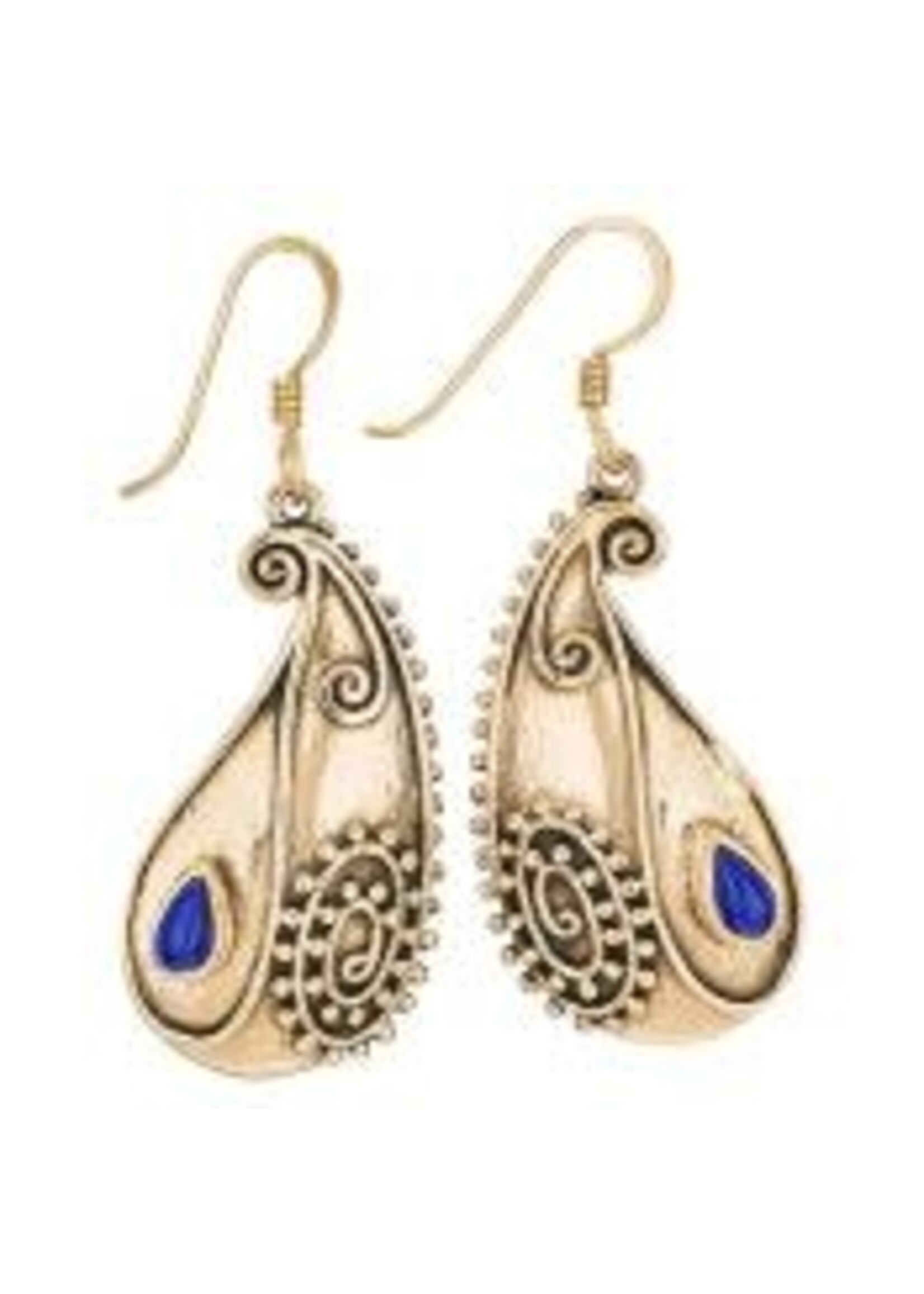 Earrings Dotted Paisley Lapis Bronze