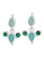 Earrings SS Aqua Chalcedony & Emerald Dbl Drop