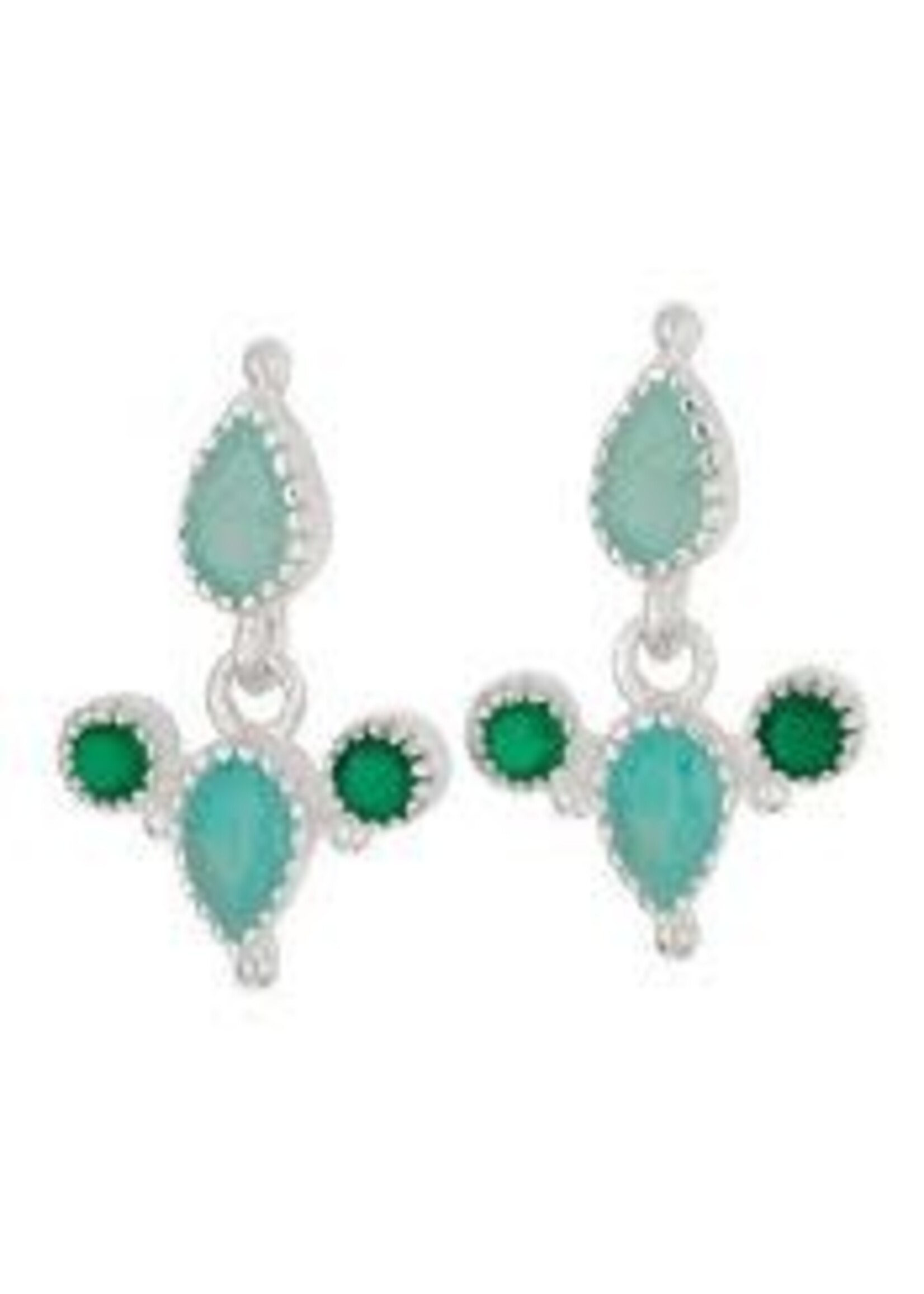 Earrings SS Aqua Chalcedony & Emerald Dbl Drop