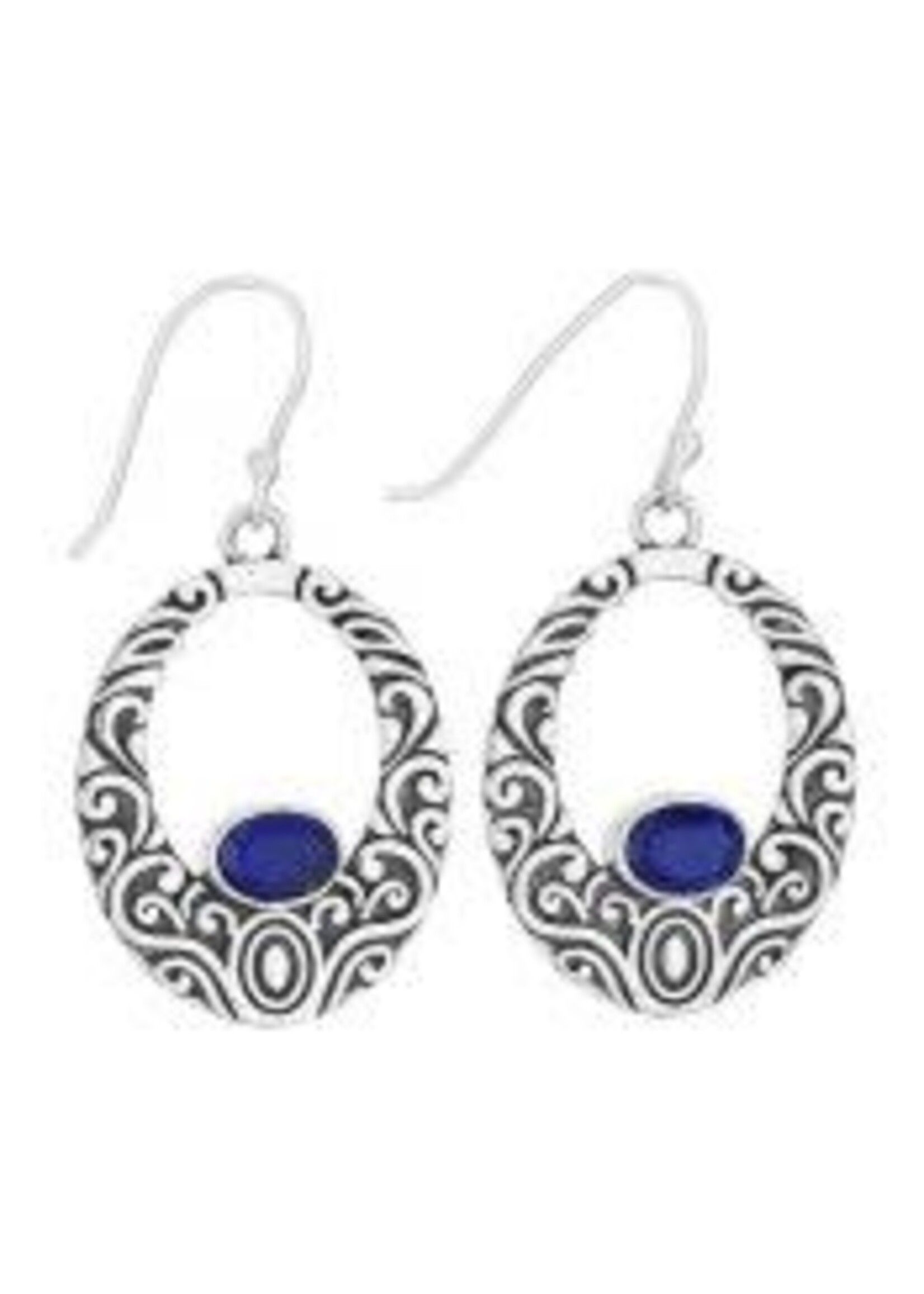 Earrings SS Swirly Oval Lapis