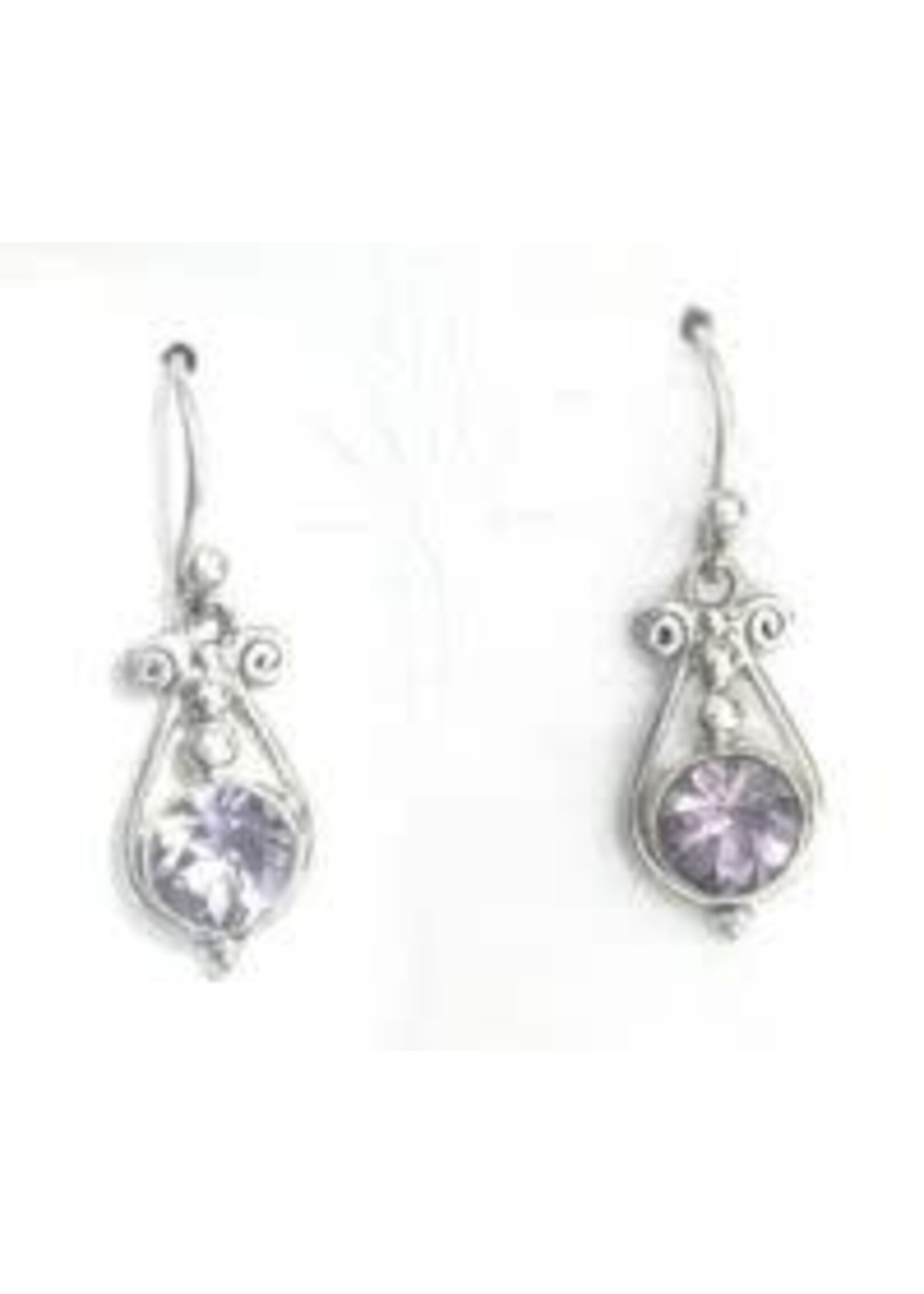 Earrings SS Faceted Amethyst Scroll