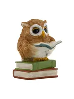 Owl Reading on Book Stack 2.3 x 2.9 x 3.5 in