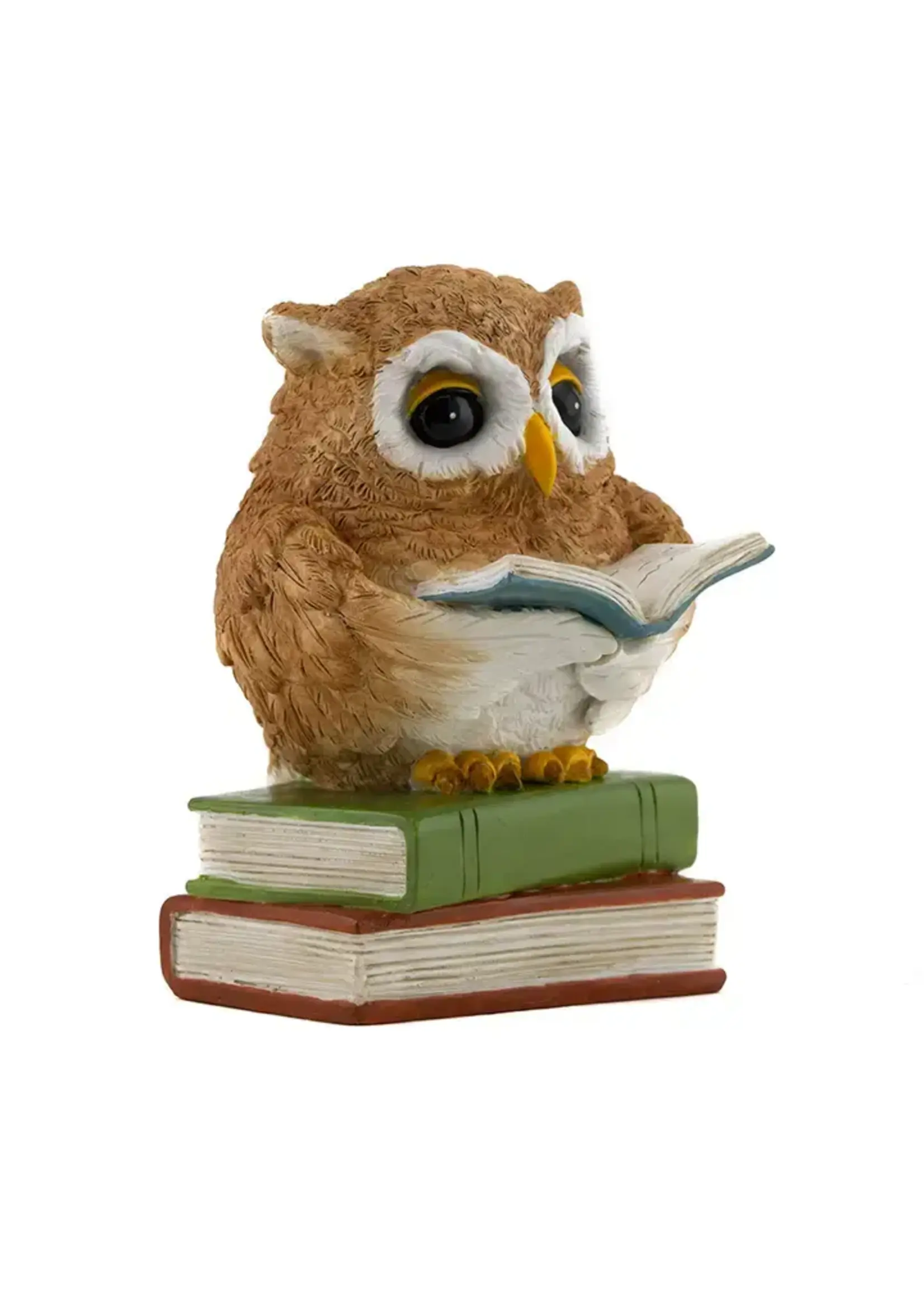 Owl Reading on Book Stack 2.3 x 2.9 x 3.5 in