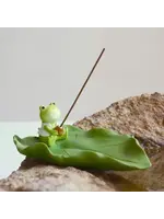 Incense Holder Frog Sitting on Lotus Leaf 5.5 x 3.8 x 1.8 in