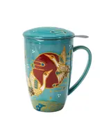 Tea Mug with Lid and Infuser Japanese Crane 15oz