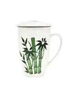 Tea Mug with Lid and Infuser Bamboo Design  Green 15oz