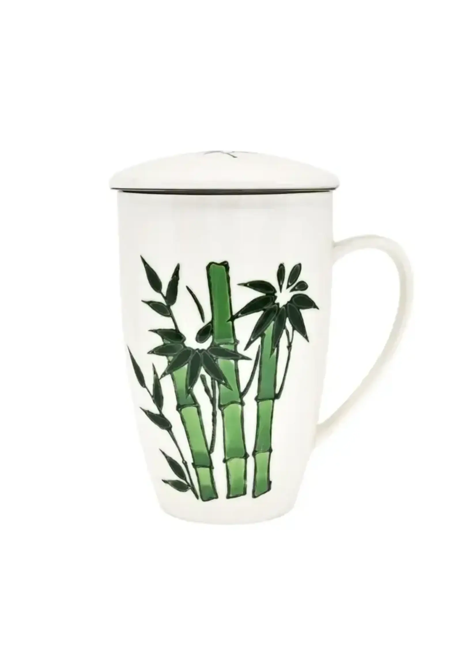 Tea Mug with Lid and Infuser Bamboo Design  Green 15oz